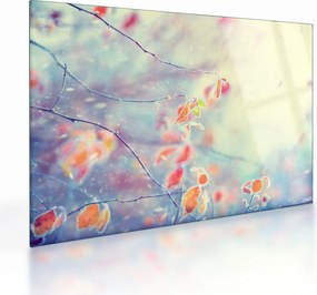 Sklenený obraz - Lístky v ľade (70x50 cm)