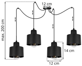 Závesné svietidlo Panta spider, 4x čierne kovové tienidlo