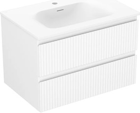 Mexen Rivel, kúpeľňová skrinka 70 cm s umývadlom Vela, 2 zásuvky, drážkovaná, biela matná, 91A20-07047-2-BFF01-W23M01