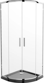Mexen Rio, štvrťkruhový sprchovací kút s posuvnými dverami 70 x 70 cm, 6mm číre sklo, chrómový profil + čierna sprchová vanička, 863-070-070-01-00-4170