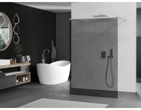 Mexen Kioto, sprchová zástena Walk-In 130 x 200 cm, 8mm šedé sklo, brúsená oceľ profil,  800-130-002-97-40