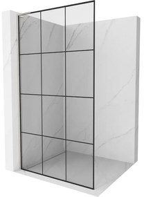 Mexen Kioto L, sprchová zástena Walk-In 100 x 200 cm, 8mm číre sklo čierny vzor, brúsená oceľ profil, 800-100-103-97-77