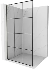 Mexen Kioto L, sprchová zástena Walk-In 100 x 200 cm, 8mm číre sklo čierny vzor, brúsená oceľ profil, 800-100-103-97-77