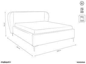 Svetlosivá čalúnená dvojlôžková posteľ s roštom 140x200 cm Makana – Makamii