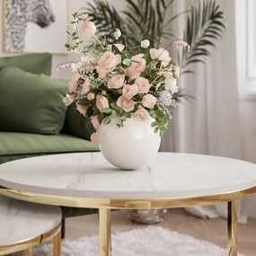 OKRÚHLY KONFERENČNÝ STOLÍK LEONARDO GLOSS CHROME 2v1 BIELY MRAMOR + ZLATÝ