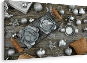 Obraz - strieborné vianočné dekorácie (90x60 cm)