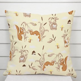 Biante Detská bavlnená obliečka na vankúš Sandra SA-700 Veveričky a ježkovia na svetlo vanilkovom 45 x 45 cm