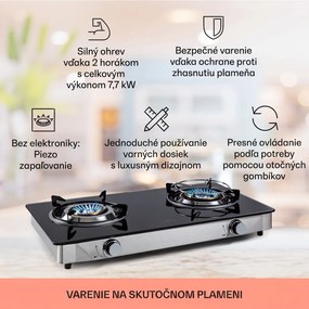 Klarstein Barzona 2, kempingový varič, 2 horáky, 3,4 kW a 4,3 kW, sklenená doska, kryt z nehrdzavejúcej ocele
