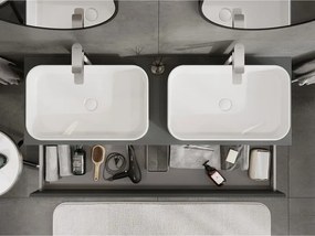 Mexen Rivel, kúpeľňová skrinka pod umývadlo 140 cm s hornou doskou, 2 zásuvky, drážkovaná, grafit matná - 91A20-14047-2-BFFC66