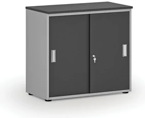 Kancelárska skriňa so zasúvacími dverami PRIMO GRAY, 800 x 420 x 740 mm, sivá/grafit