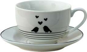 Porcelánová šálka s tanierikom s vtáčikmi Love Birds - 12*9*7 / Ø14*2 cm / 220 ml