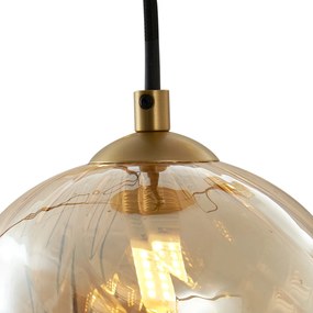 Závesná lampa Art Deco zlatá s jantárovým sklom 9-Lights - Jia