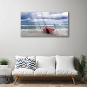Skleneny obraz Loďka pláž more krajina 140x70 cm