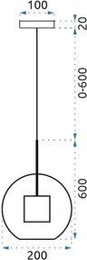 Toolight - Sklenená závesná lampa loft APP557-1CP 20cm 1xE27 60W, čierna, OSW-08750
