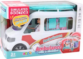 LEAN Toys Mobilná nemocnica sanitka s nosidlami 2v1 bábika lekár príslušenstvo