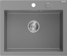 Mexen Elix, 1-komorový granitový drez 600 x 500 mm, sivý, chrómový sifón - 6525601005-71