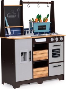 Drevená kuchynka pre deti ECOTOYS so zvukovým dávkovačom vody, príslušenstvom a krájačom