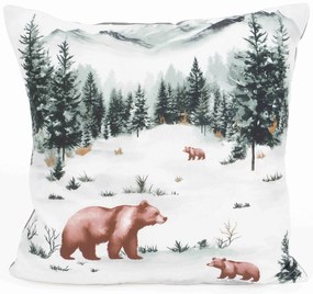 Vianočná bavlnená obliečka na vankúšik Renforcé 40 × 40 cm - Medvede v zime