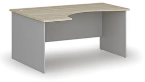 Ergonomický kancelársky pracovný stôl PRIMO GRAY, 1600 x 1200 mm, ľavý, sivá/dub prírodný