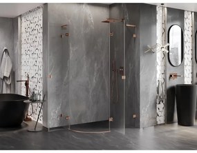 Mexen Lunar, L pravý polkruhový sprchový kút 90 x 80 cm, 8mm číre sklo, profil medená matná, 833L-090P-080L-65-00