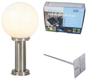 Vonkajšia lampa z nehrdzavejúcej ocele 50 cm - Sfera s hrotom na zemi a objímkou na kábel