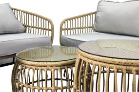 Garden Line ZÁHRADNÝ NÁBYTOK (SOFA, 2 STOLIČKY, 2 STOLY) - HNEDÁ, VANKÚŠE - ŠEDÁ *7534