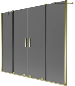 Mexen Velar Duo, 2-krídlová posuvná vaňová zástena 180 x 150 cm, 8mm šedé sklo, zlatá lesklá, 896-180-000-42-50