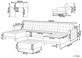 5-miestna modulárna zamatová sedacia súprava v tvare U s taburetom modrá ABERDEEN Beliani