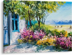 Obraz záhradky pred domom, olejomaľba (70x50 cm)
