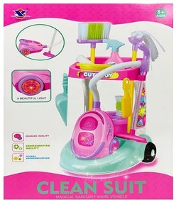 LEAN TOYS Upratovacia sada na vozíku s vysávačom - ružový