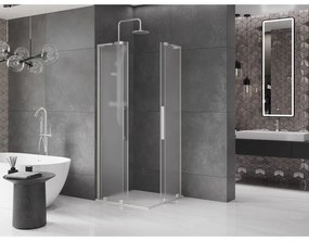 Mexen Velar L Duo, sprchový kút s posuvnými dverami 90 x 90 cm, 8mm sklo námraza, brúsená oceľ, 871-090-090-02-33-97