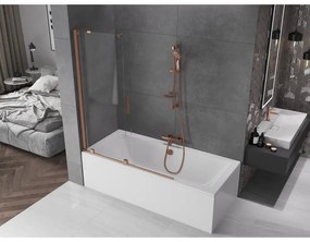 Mexen Velar, 2-krídlová posuvná vaňová zástena 130 x 150 cm, 8mm číre sklo, medená matná, 896-130-000-01-65