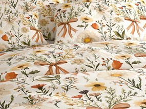 Sada krepových obliečok FLORAL RIBBON POLY farebné + plachta Jersey 180 x 200 cm svetlobéžové, dvojlôžko