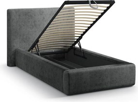 Tmavosivá čalúnená jednolôžková posteľ s úložným priestorom s roštom 90x200 cm Amy – Micadoni