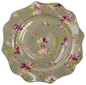 Veľký porcelánový zelený tanier s kvetmi Rose - Ø 28*2 cm