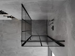 Mexen Mist-B, 1-krídlový výklopný sprchový kút, pravý, 90 x 90 cm, číre sklo-čierna mriežka, 8A2T-090-090-70-77-P