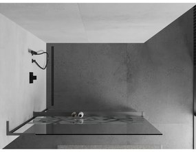 Mexen Kioto+ L, sprchová zástena Walk-In s poličkou a vešiakom 110 x 200 cm, 8mm číre sklo biely vzor, grafitový profil, 800-110-123-95-85