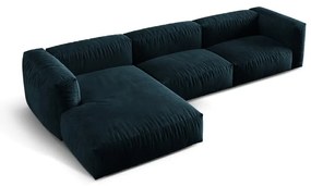 Tmavomodrá zamatová modulárna rohová pohovka (ľavý roh/s leňoškou) Martina – Micadoni
