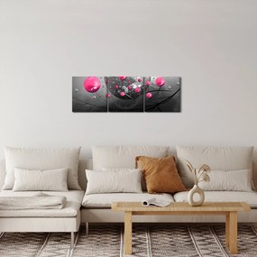 Obraz ružových abstraktných gulí (s hodinami) (90x30 cm)