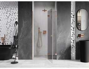 Mexen Lunar, výklopné sprchové dvere pravé 95 cm, 8mm číre sklo, medený matný profil, 834-095-000-65-00-P