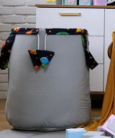 Detský kôš na hračky VESMÍR - sivý / tmavomodrý