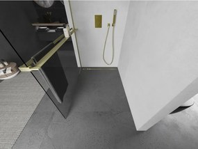 Mexen Kioto+ L, sprchová zástena Walk-In s poličkou a vešiakom 100 x 200 cm, 8mm číre sklo, zlatý matný profil, 800-100-123-55-00