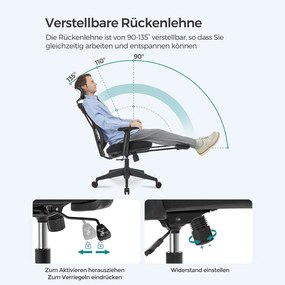 Ergonomická kancelárska stolička s podnožkou, max. nosnosť 150 kg, čierna