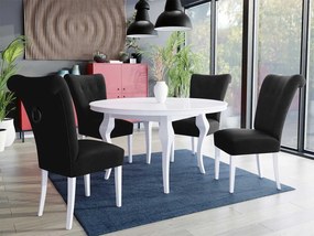 Stôl Julia FI 120 so 4 stoličkami ST65, Farby: biela, Farby: čierny, Farby:: biely lesk, Potah: Magic Velvet 2219
