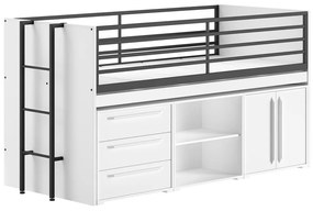 Biela vyvýšená detská posteľ s úložným priestorom s roštom 90x200 cm Sam – Vipack