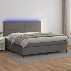 Boxspring posteľ s matracom a LED sivá 200x200 cm umelá koža 3135907