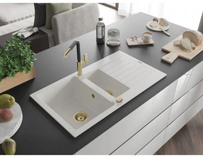 Mexen Matias, 1,5-komorový granitový drez 900x505x200 mm a drezová batéria Flora, biela, 6502-20-670401-57-G