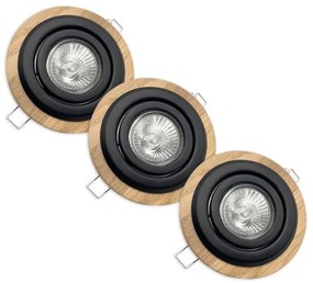 Sada 3 ks podhľadových svietidiel TOBBY, 1× GU10/20W/230V, pr. 11,5 cm, dub/čierna