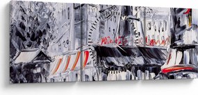 Obraz - Ulica v Paríži, olejomaľba (s hodinami) (90x30 cm)