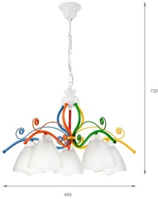 Luster na reťazi RETRO 5xE27/60W/230V biela/pestrofarebná